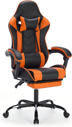 Big and Tall Gaming Chair with Footrest, Ergonomic Computer Desk Chair with Lumbar Support & Headrest, High Back PU Leather Gaming Office Chair, Reclining Swivel Task Chair for Office or Gaming
