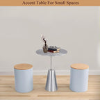 Industrial Metal Side Table Round Pedestal End Table,Compact Accent Coffee Table for Small Spaces, Living Room, Bedroom(19.69″×27.56″, Gold)