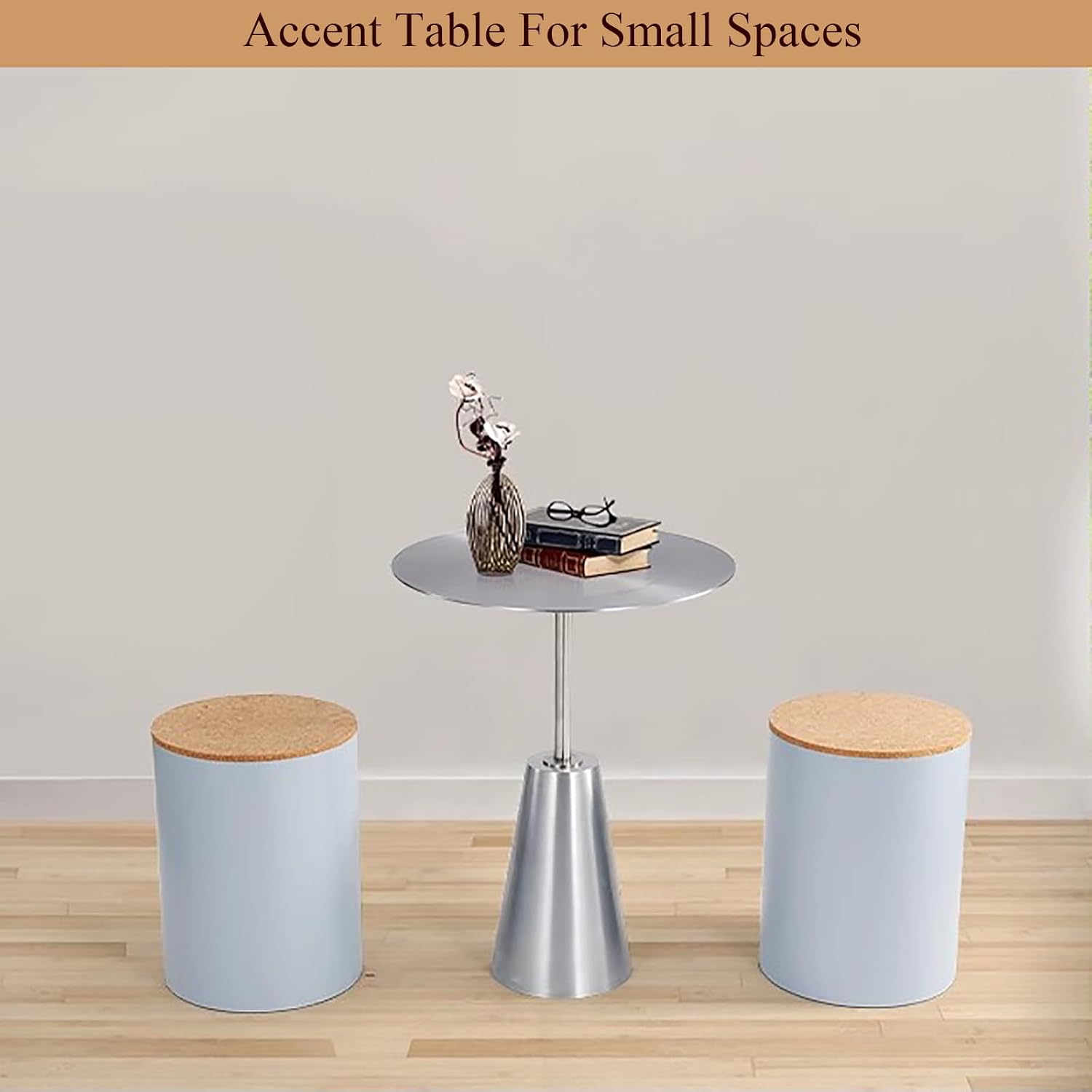 Industrial Metal Side Table Round Pedestal End Table,Compact Accent Coffee Table for Small Spaces, Living Room, Bedroom(19.69″×27.56″, Gold)