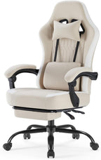 Computer Gaming Chair - High Back Ergonomic Desk Chair with Footrest and Lumbar Support, Height Adjustable Task Chair with Linkage Armrests and Headrest, 360° Swivel Wheels, Khaki