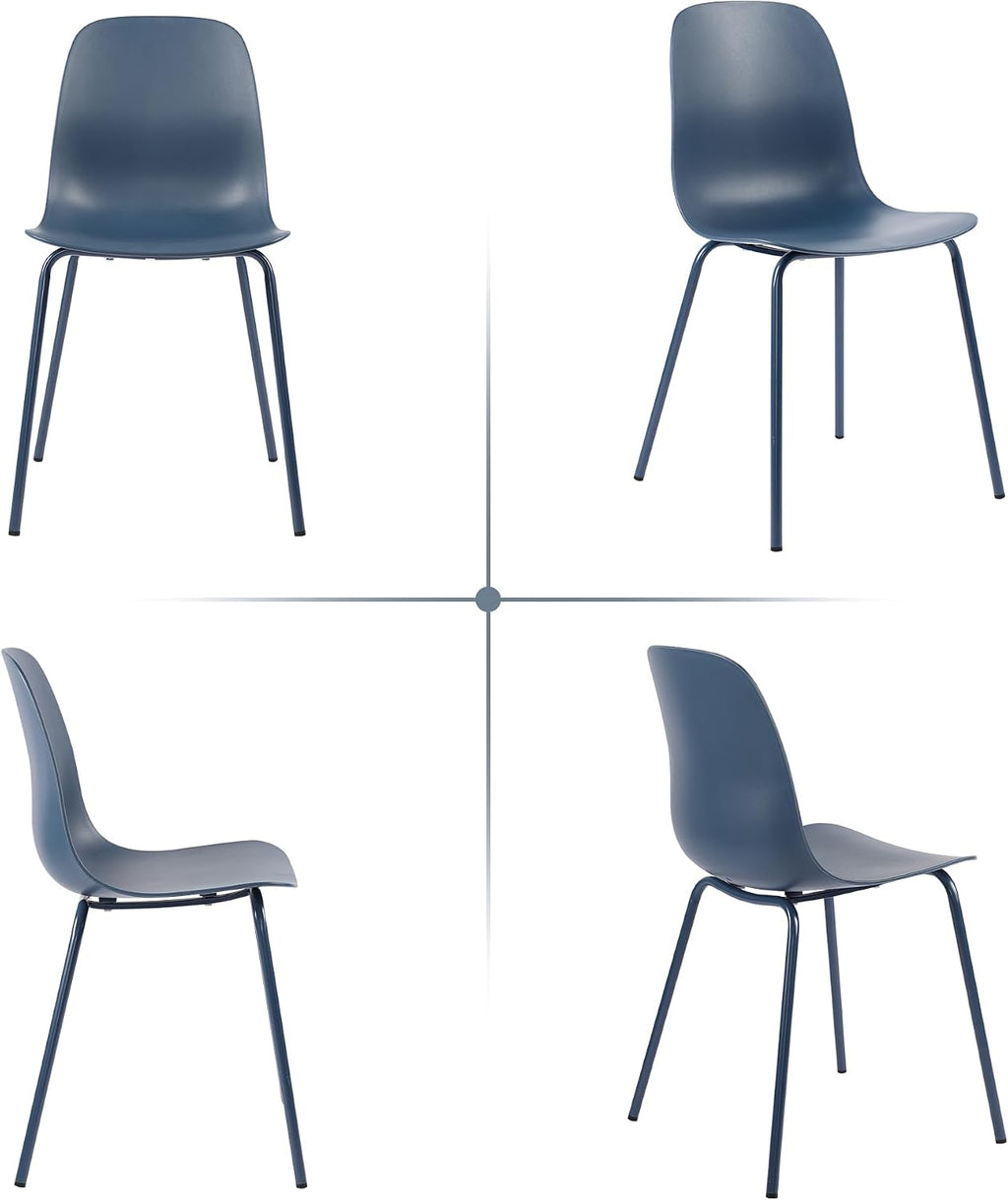 Mid Century Kitchen Chairs Set of 4,Blue Plastic Dining Chairs Outdoor Chairs with Metal Legs for Living Room,Dining Room(4pcs,Navy Blue)