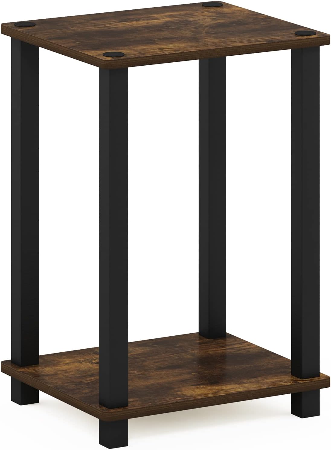 Furinno Simplistic Toolless Assembly Side Table, Rustic Brown 2-Tier End Table, Open Shelf Night Stand, Bedside Table for Living Room, Bedroom, Home Office, Amber Oak/Black