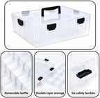 59 Grids Bead Organizer Box - Large Double Layer with Locking Lids, Clear Craft Storage Container (14.2"x10.2"x3.5") for Jewelry Beads, DIY, Fishing Tackle, Small Parts Organization