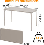 GAOMON Folding Table 4 Foot with Upholstered PU Leather Tabletop, Heavy Duty Metal Legs, Collapsible Design & Shelf Bracket, No Assembly Required, Indoor Outdoor Use, Beige