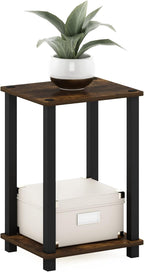 Furinno Simplistic Toolless Assembly Side Table, Rustic Brown 2-Tier End Table, Open Shelf Night Stand, Bedside Table for Living Room, Bedroom, Home Office, Amber Oak/Black