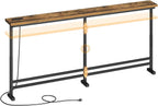YATINEY 70.9" Console Table with Adjustable Height (27.6"-35.4") and Power Outlet, Skinny Behind Couch Table, Narrow Long Sofa Table for Living Room, Hallway, Entryway, Rustic Brown and Black CT08UBR