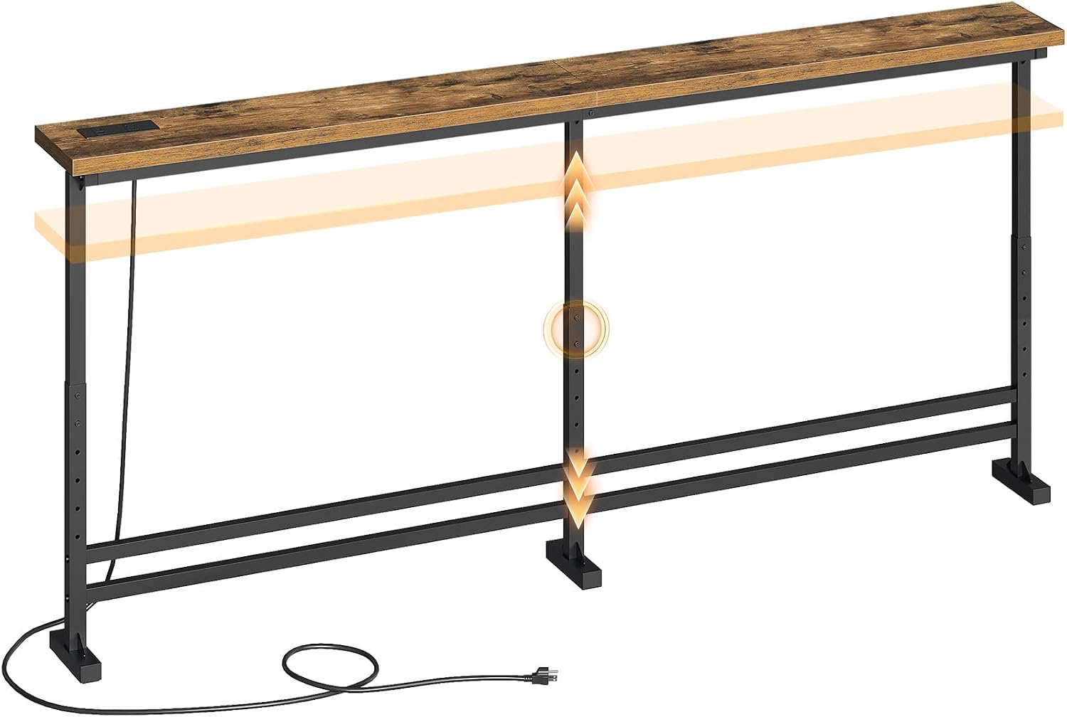 YATINEY 70.9" Console Table with Adjustable Height (27.6"-35.4") and Power Outlet, Skinny Behind Couch Table, Narrow Long Sofa Table for Living Room, Hallway, Entryway, Rustic Brown and Black CT08UBR