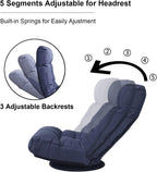 SLEERWAY 360-Degree Swivel Gaming Chair, Foldable Floor Chair with Adjustable Backrest, Cushion Padded Indoor Chaise Lounge, Lazy Sofa Couch Rocker Gaming Chair for Teens and Adults (Navy Blue)