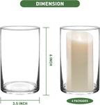 6 Inch Tall Glass Cylinder Vase for Table Centerpieces,Set of 6 | Clear Glass Vases Bulk for Flowers Decor,Floating Candle,Wedding Favors(3.5" W X 6" H)