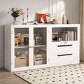 Easyego 63‘’Storage Cabinet,Sideboard Buffet Cabinet with Glass Doors and Drawers,Modern Wood Coffee Bar for Kitchen, Living Room,Dining Room，Entryway (White)