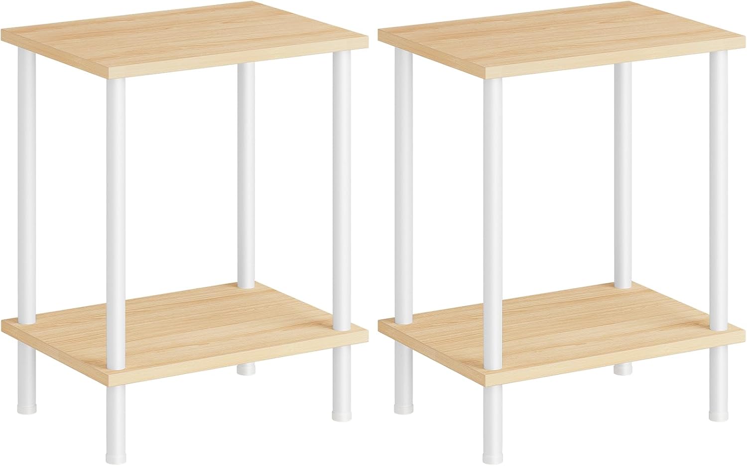 HOOBRO End Tables Set of 2, Small Side Table, Nightstand with 2-Layer Storage Shelves, Sofa Table for Small Spaces, Living Room, Bedroom, Stable Frame, Easy Assembly, Natural and White WN09BZP201