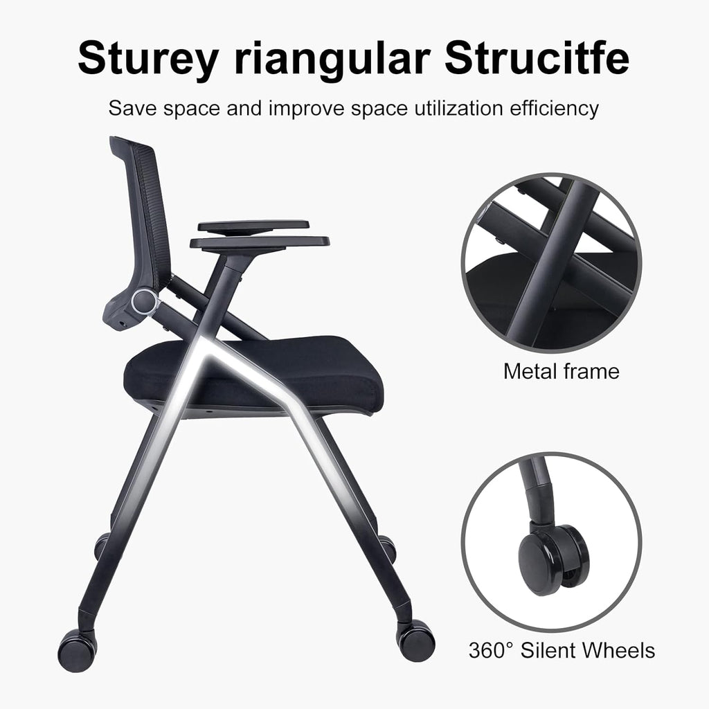 Upgraded Folding Chair with Wheels and Padded, Ergonomic Mesh Back and Arms for Office, Meetings, Conferences, Receptions, Training Rooms & Folding Office Chairs