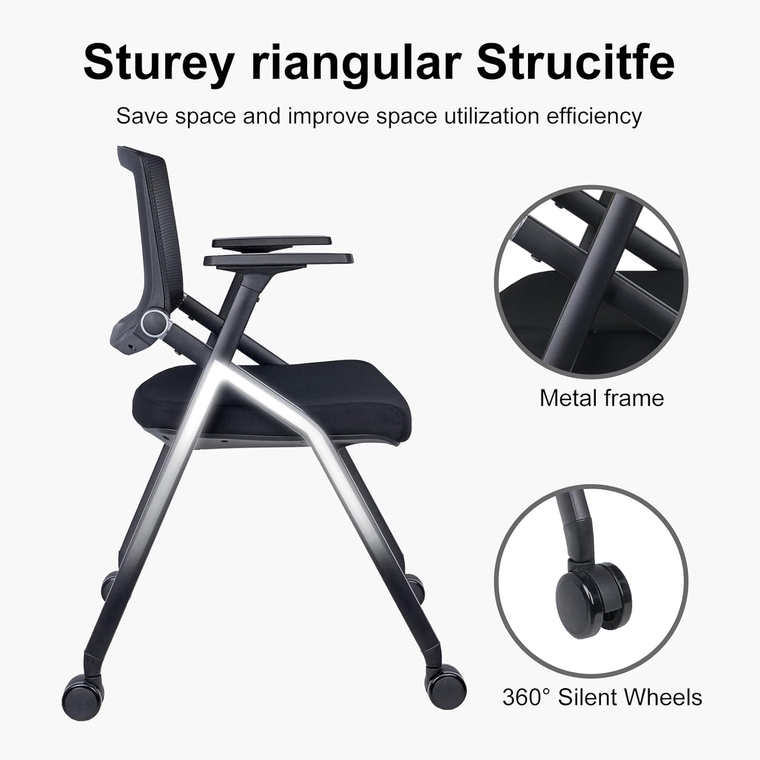 Upgraded Folding Chair with Wheels and Padded, Ergonomic Mesh Back and Arms for Office, Meetings, Conferences, Receptions, Training Rooms & Folding Office Chairs