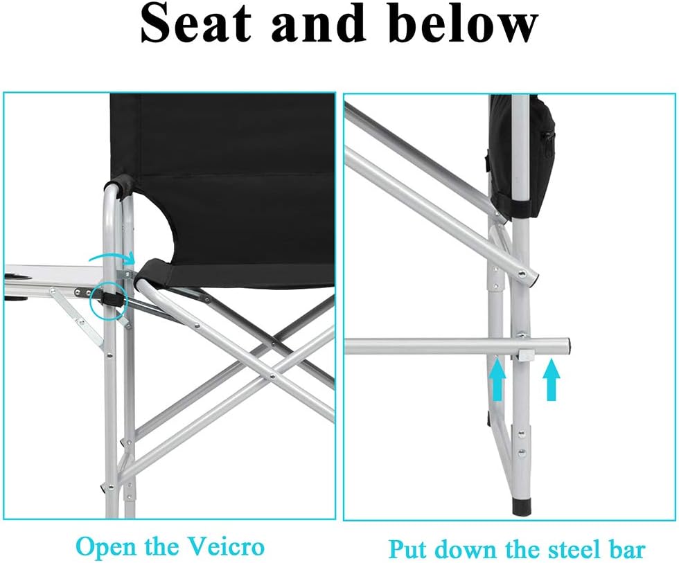 Tall Makeup Chair 41'', Director Chair for Makeup Artist with Table, Cup Holder, Storage Bag & Footrest, 300 lbs Foldable Portable