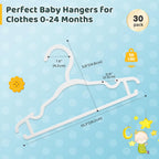Baby Hangers Kids Plastic Hangers for Closet Non-Slip Toddler Hanger for Infant Child Clothing, Small Children Hanger Ideal for Boys and Girls Closet Pants Coats Skirts - 30 Pack, White