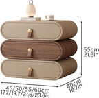 Cream-Style Nightstand,rotatable Side Table with 3 Drawers and Leather Handles,Wood Bedside Tables Cabinet Storage for Bedroom/Living Room Rounded Corners(White+Wood,17.7in/45cm)