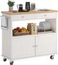knoworld Rolling Kitchen Island with Storage Cabinet, 35.4'' Width Kitchen Cart, 2 Drawers Island Table, Portable Mobile Kitchen Island with Towel Rack, Wood Top and Lockable Wheels, White