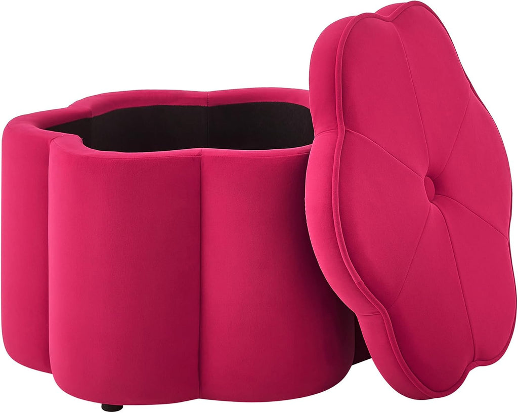 Set of 2 Ottoman with Storage,Flower Shape Petal Upholstered Storage Bench Large Ottoman for Living Room Bedroom Entryway (Rose Pink+ Velvet)