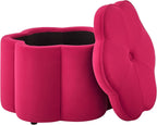 Set of 2 Ottoman with Storage,Flower Shape Petal Upholstered Storage Bench Large Ottoman for Living Room Bedroom Entryway (Rose Pink+ Velvet)