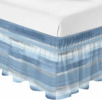 Gray Blue Ombre Bed Skirt King Size Bed Skirting 16 Inch Drop Adjustable Elastic Dust Ruffles Wrap Around Bedskirt Pleated Modern Abstract Watercolor Stripes Bedding Frame Cover for King Size Dorm