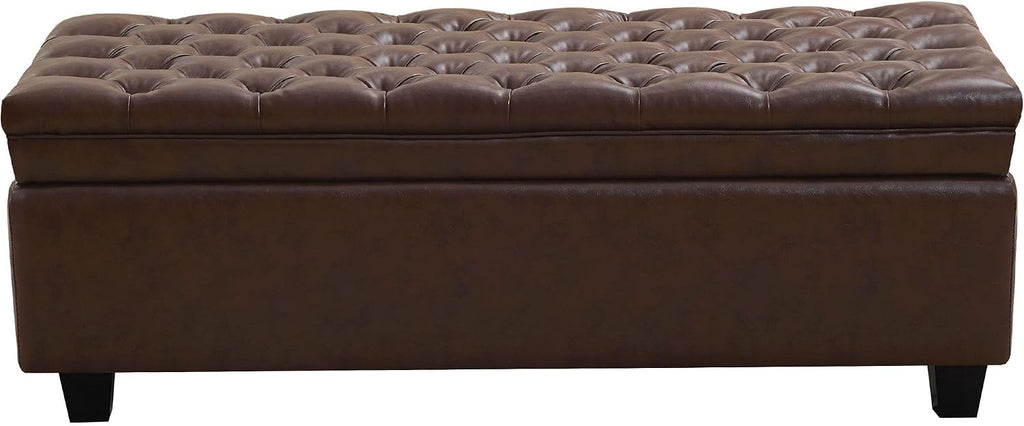 WUTUTUEE 50" Faux Leather Storage Ottoman Bench, Upholstered Rectangle Storage Ottoman End of Bed Tufted Living Room Bedroom Bench with Safety Hinge, Solid Wood Legs, Loads 500 lb(Dark Rrown)