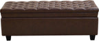 WUTUTUEE 50" Faux Leather Storage Ottoman Bench, Upholstered Rectangle Storage Ottoman End of Bed Tufted Living Room Bedroom Bench with Safety Hinge, Solid Wood Legs, Loads 500 lb(Dark Rrown)