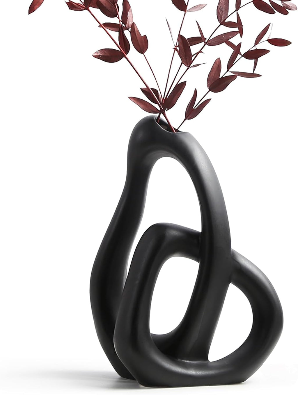 STHIE Modern Black Ceramic Flower Vases for Home Decor Aesthetic | Boho Decorative Vase for Bouquet Pampas Grass, Living Room Bedroom Kitchen Maximalist Decor
