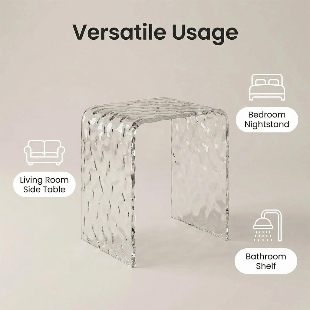 Acrylic End Table – 18" H Modern Side Table, Nightstand for Bedroom, Compact Sofa Table for Living Room, Heavy-Duty Accent Furniture with 200 lbs Capacity (Water Ripple)