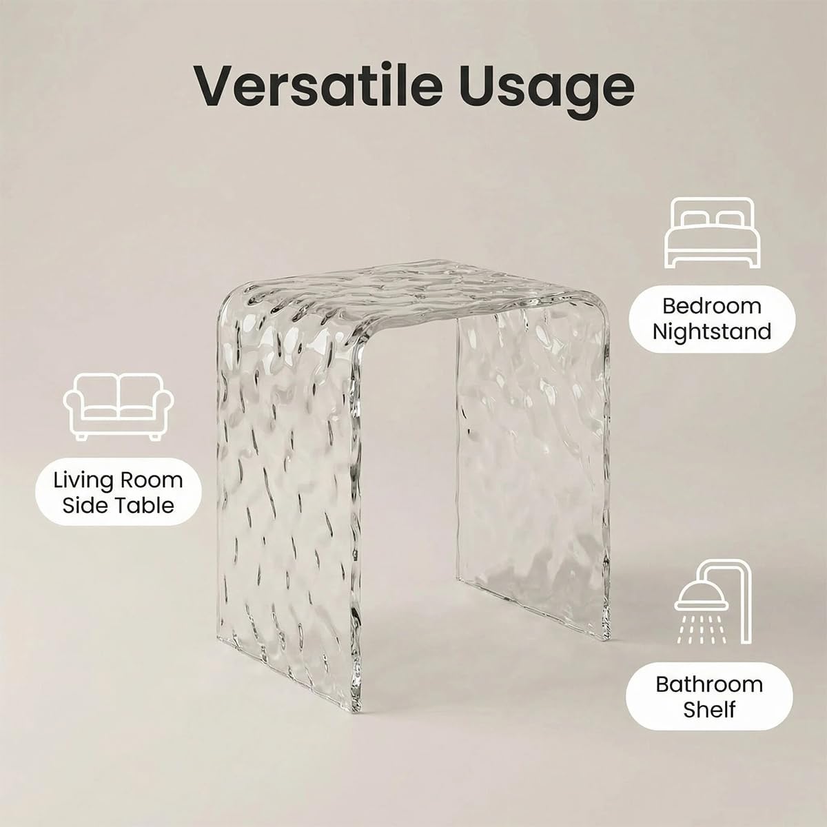 Acrylic End Table – 18" H Modern Side Table, Nightstand for Bedroom, Compact Sofa Table for Living Room, Heavy-Duty Accent Furniture with 200 lbs Capacity (Water Ripple)