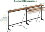 Simple Trending 78.75 Inch Narrow Console Table with 2 Charging Station, Behind Couch Table Set of 2, Sofa Table Adjustable Height, Long Entryway Tables for Living Room, Rustic Brown