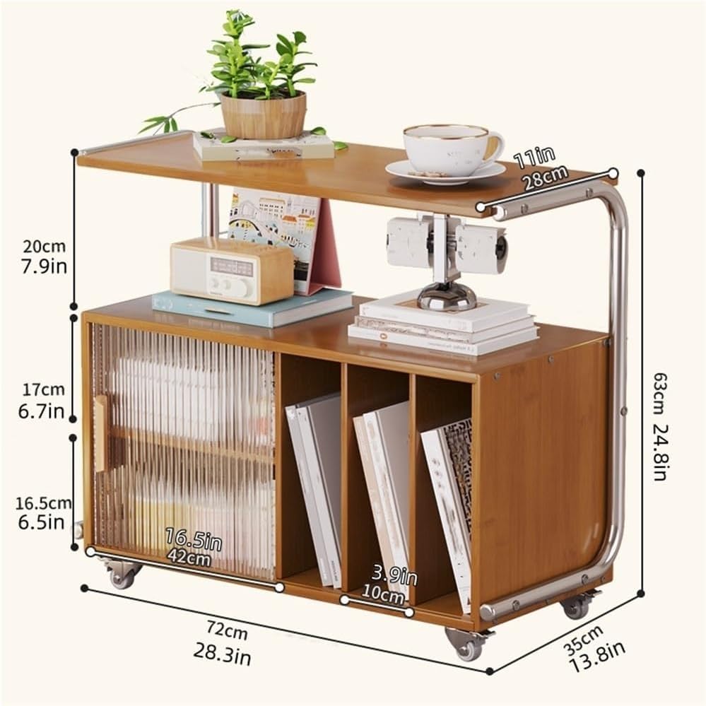 Modern Rolling Side Table End Table with Storage 360° Rollers Movable Night Stand Utility Cart Corner Table for Living Room Creative idea(Natural)