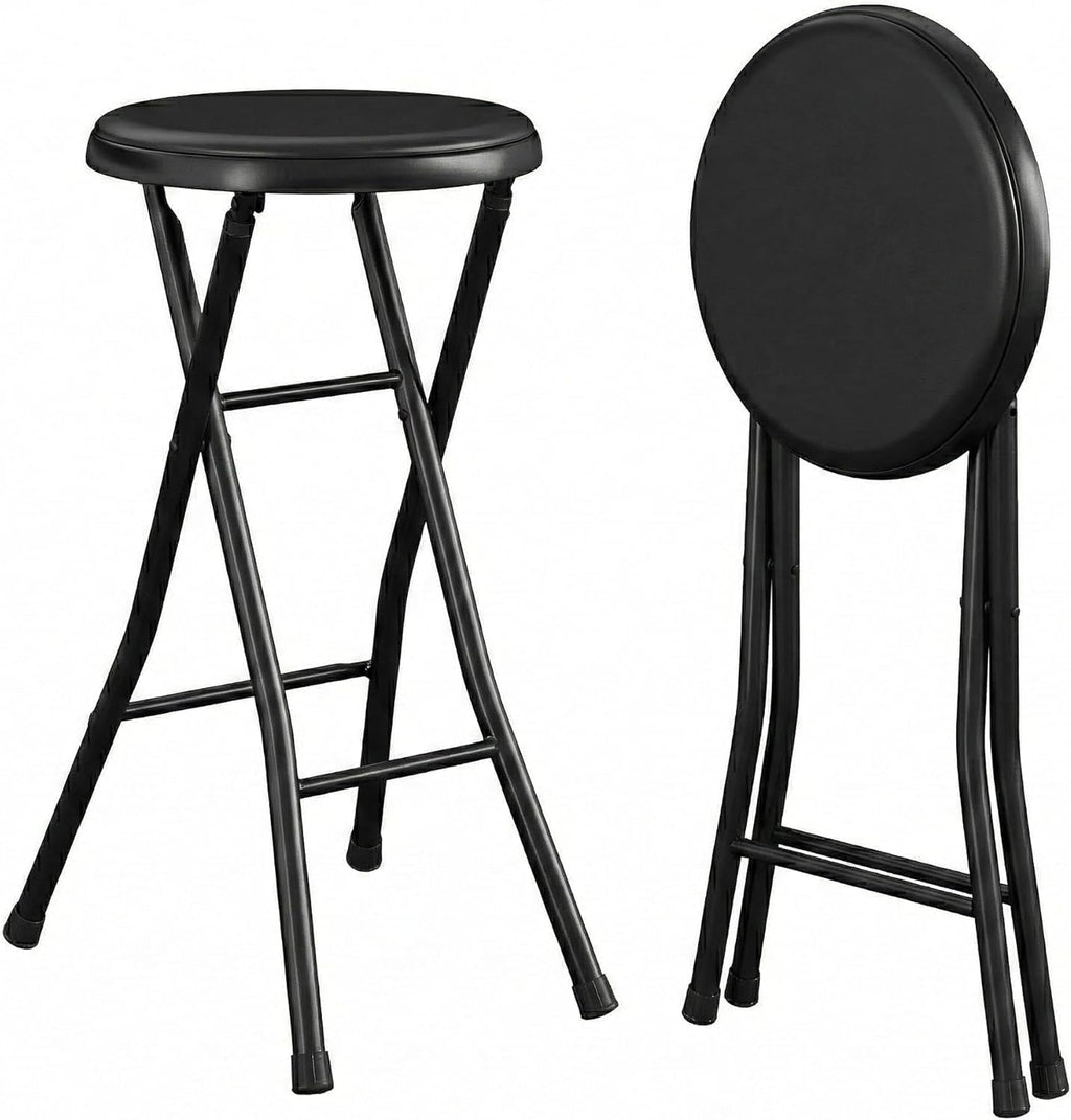 Folding Stool - Backless 24-Inch Stool with 240lb Capacity for Kitchen or Rec Room - Portable Indoor Counter Bar Stools (Black)