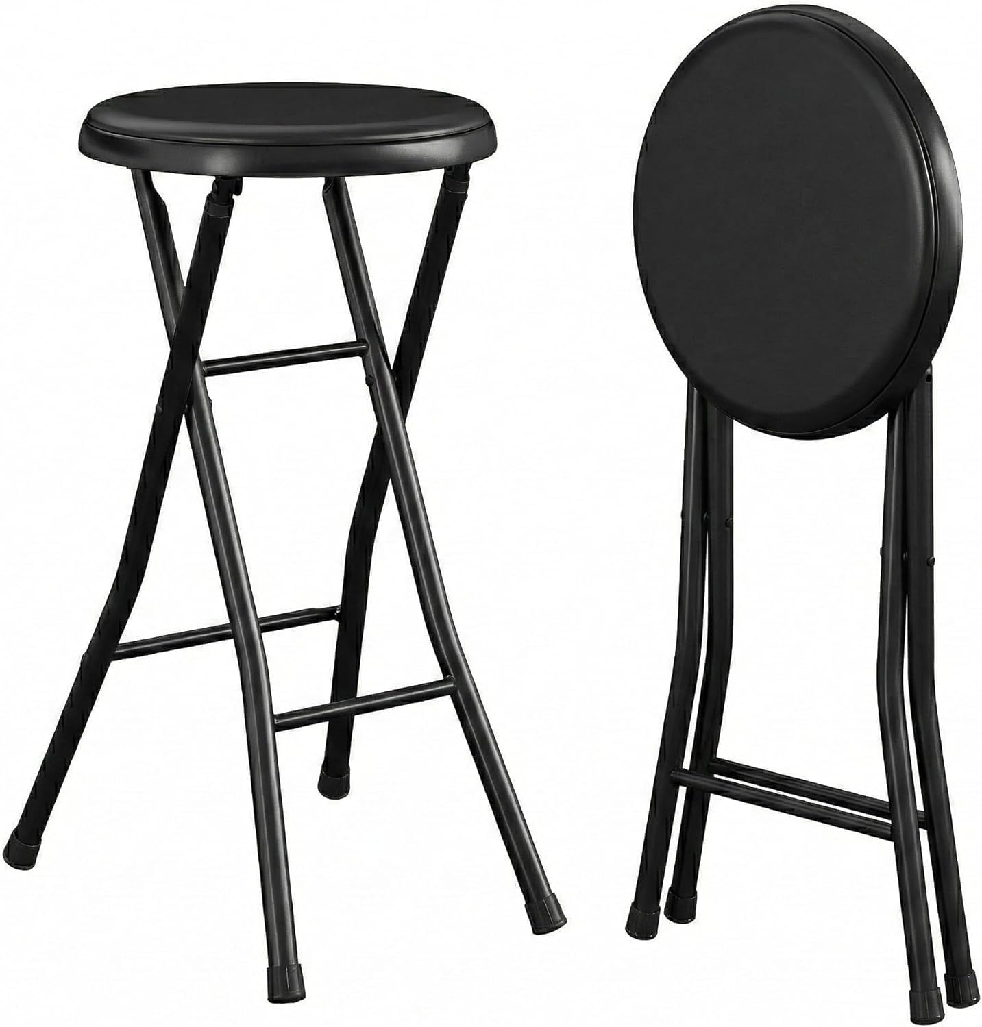 Folding Stool - Backless 24-Inch Stool with 240lb Capacity for Kitchen or Rec Room - Portable Indoor Counter Bar Stools (Black)
