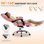 Comfy Reclining Office Chair with Footrest for Women Wide Seat Big Tall Computer Gaming Chair, 500lb Plus Size Ergonomic Recliner Office Desk Chair with Leg Rest, Pink