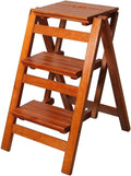 Step Stool 3-Step Walnut Wooden Folding Stepladder & Step Stool - Dual-Use Safety Ladder for Home Kitchen & Library