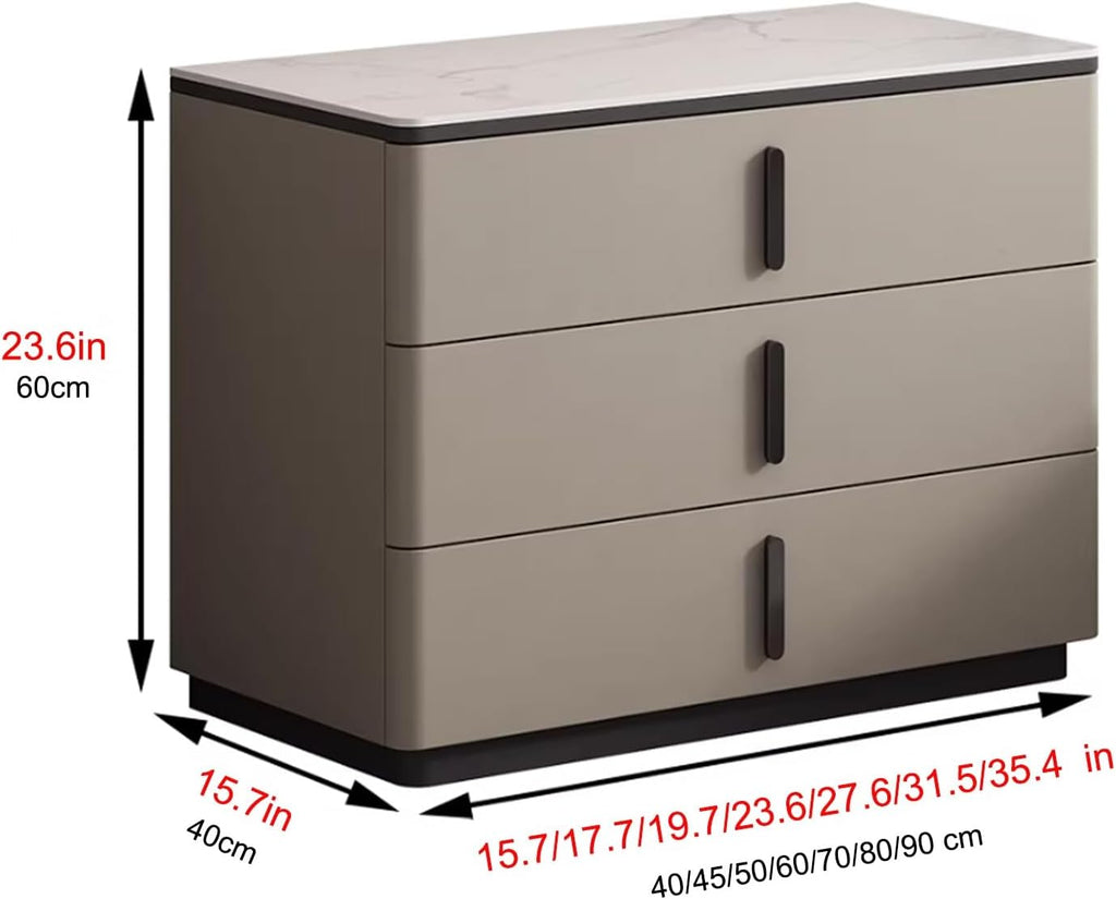 3 Drawer Nightstand, Rock Board Bed end Side Table Cabinet, Bedside Desk Leather Finish, Wooden Night Stand with Metal Handle, for Bedroom & Officesssss(Khaki,35.4 * 15.7 * 23.6")