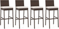 HAPPYGRILL Wicker Patio Barstools Set of 4, Outdoor Rattan Bar Chairs with Footrest & Backrest, Armless High Top Chairs with Seat Cushions for Backyard, Balcony