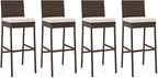HAPPYGRILL Wicker Patio Barstools Set of 4, Outdoor Rattan Bar Chairs with Footrest & Backrest, Armless High Top Chairs with Seat Cushions for Backyard, Balcony