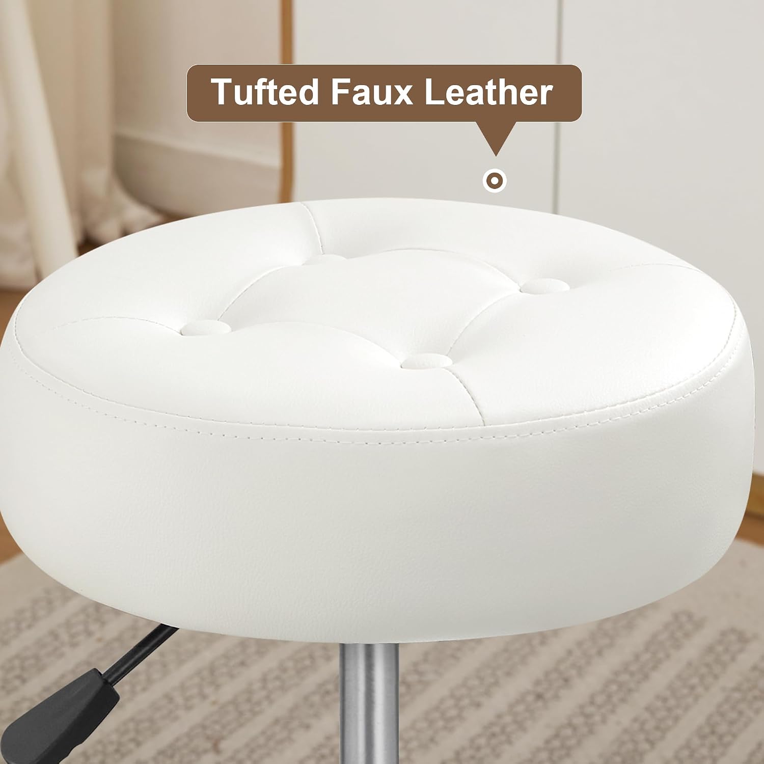 Ottoman Swivel Vanity Stool Chair for Makeup Room Stool for Vanity Chair Height Adjustable Faux Leather White