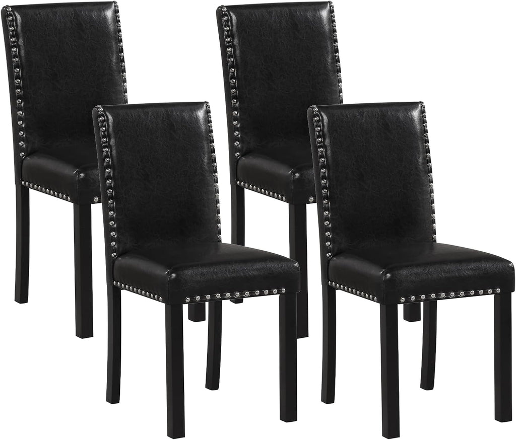 Giantex Black Dining Chairs Set of 4, Faux Leather Upholstered Parsons Kitchen Chairs with Solid Rubber & Bent Wood Legs, Thick Padded Seat, Armless Side Chairs for Living Dining Room Restaurant