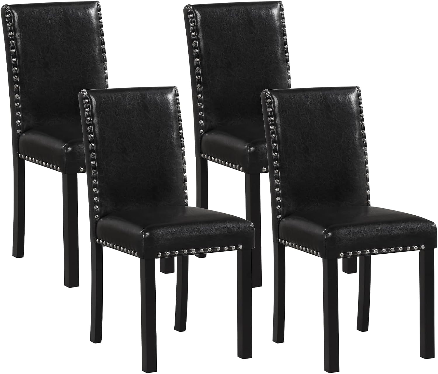 Giantex Black Dining Chairs Set of 4, Faux Leather Upholstered Parsons Kitchen Chairs with Solid Rubber & Bent Wood Legs, Thick Padded Seat, Armless Side Chairs for Living Dining Room Restaurant