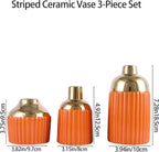 Orange Gold Ceramic Vase 3-Piece Set, Modern Geometric Decorative Vases, Small Ceramic Vases for Home Decor, Suitable for Dining Table, Shelf, Entryway Table, Fireplace, and Foyer Table Decor.