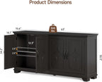ONBRILL 63 Inch Buffet Cabinet with Storage, Large Sideboard Cabinet with 4 Carved Doors, Modern Credenza Storage Cabinets w/Adjustable Shelves for Kitchen, Living Room, Black