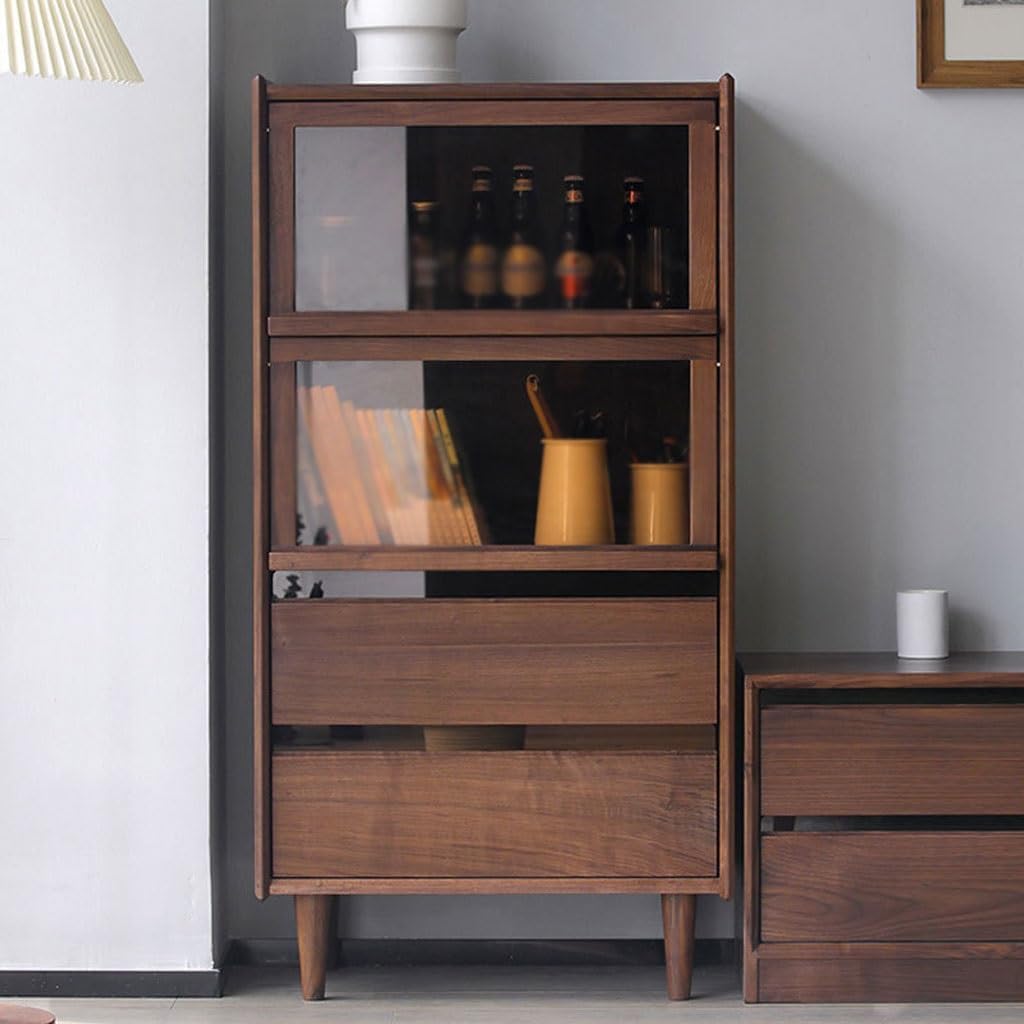 Entryway Cabinet Nordic Black Walnut Living Room Kitchen Dining Side Simple Cupboard Side Cabinet Solid Wood Storage Cabinet Sideboard Storage Cabinet