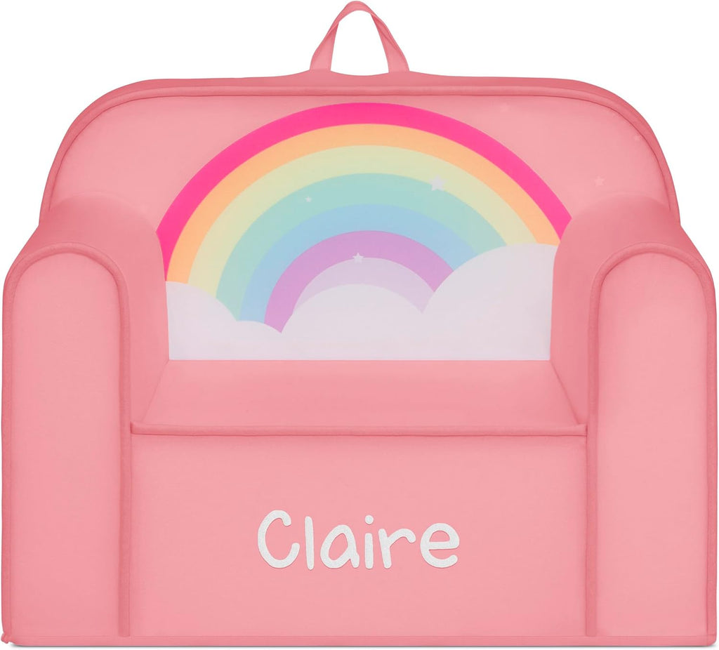 Delta Children Personalized Mix & Match Cozee Kids Chair with Interchangeable Patches, Rainbow