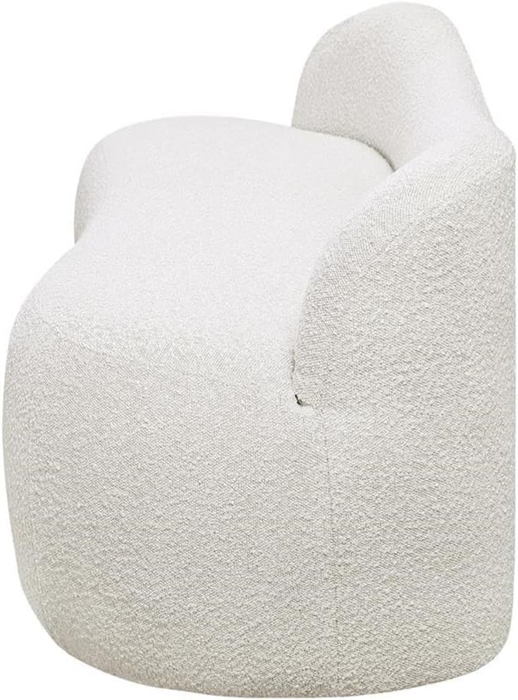Meridian Furniture 119Cream Flair Collection Modern | Contemporary Boucle Fabric Upholstered Bench with Curved Back Design, Cream, 62" W x 23" D x 24" H