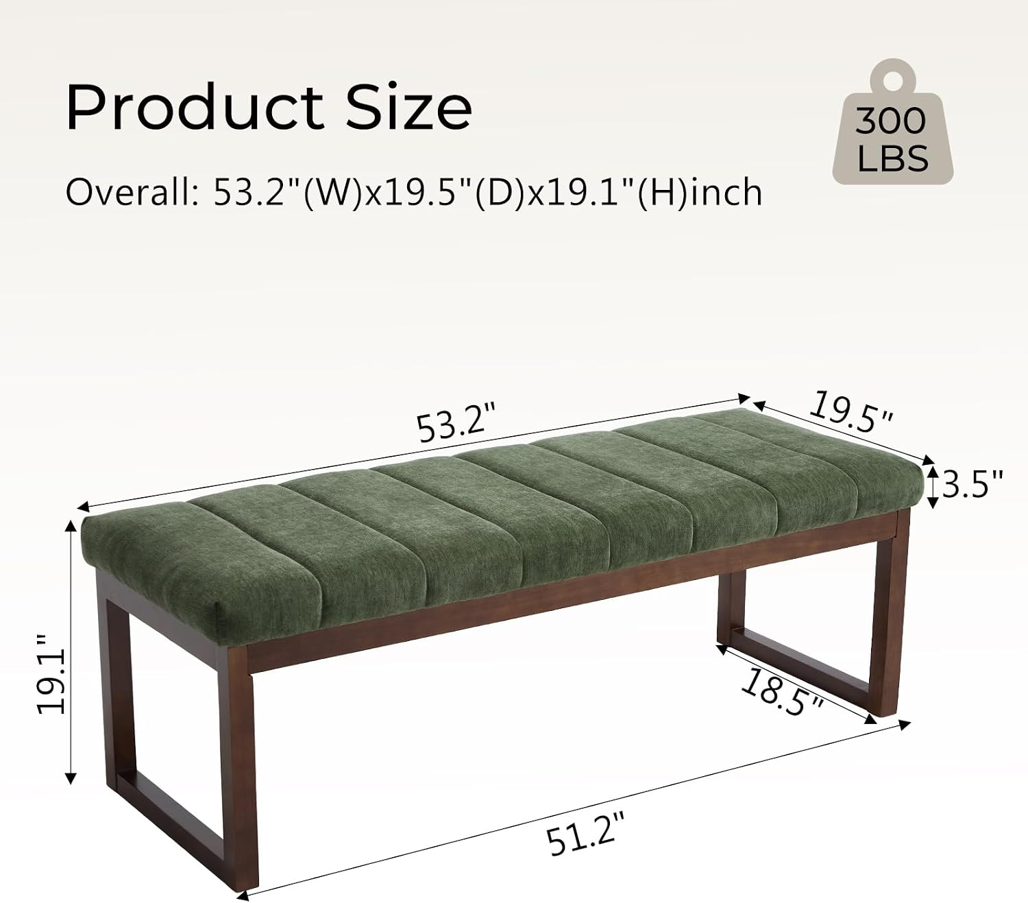 Bedroom Bench for End of Bed, 53.2" Modern Upholstered Chenille Fabric Entryway Bench & Window Bench, Footrest Stool Bench with Solid Wood Frame for Bedroom Living Room, Green