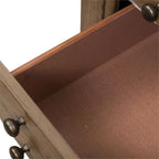 Pemberly Row Bedside Chest, Dusty Taupe Wire-Brushed Finish, 3 Drawers with Felt-Lined Top and Cedar-Lined Bottom, Built-in AC and USB Charging Station, Antique Brass Knob Hardware, Rustic Bedroom