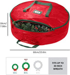 24" Christmas Wreath Storage Bag Artificial Wreath Container Garland Holiday Xmas Wreaths Holder Sturdy Handles Inner Straps Card Slot Dual Zipper Red