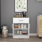 23.6" D*15.9" W*33.5" H Freestanding Storage Cabinet with Dawer & Shelf, Double Door, Natural Wood Top, Rectangular Kitchen Pantry, Modern Minimalist, for Living Room, Dining Room, White
